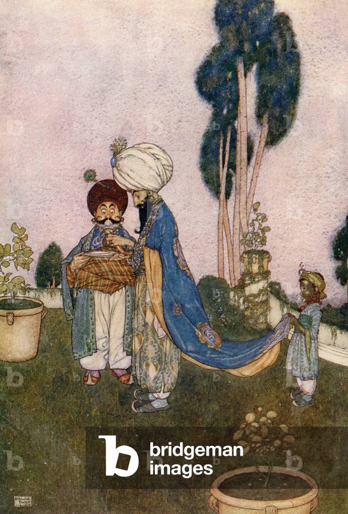 Il pescatore e il genio, illustrazione dalle Notti Arabiche, 1907 (litografia)