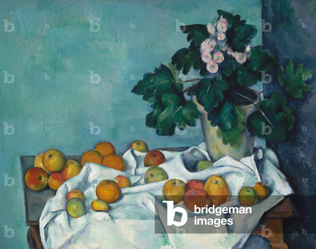 Image of Still Life with Apples and a Pot of Primroses, c.1890 by ...