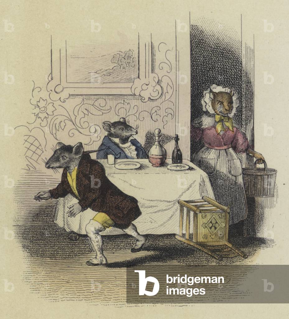 Le Rat De Ville Et Le Rat Des Champs (incisione colorata)