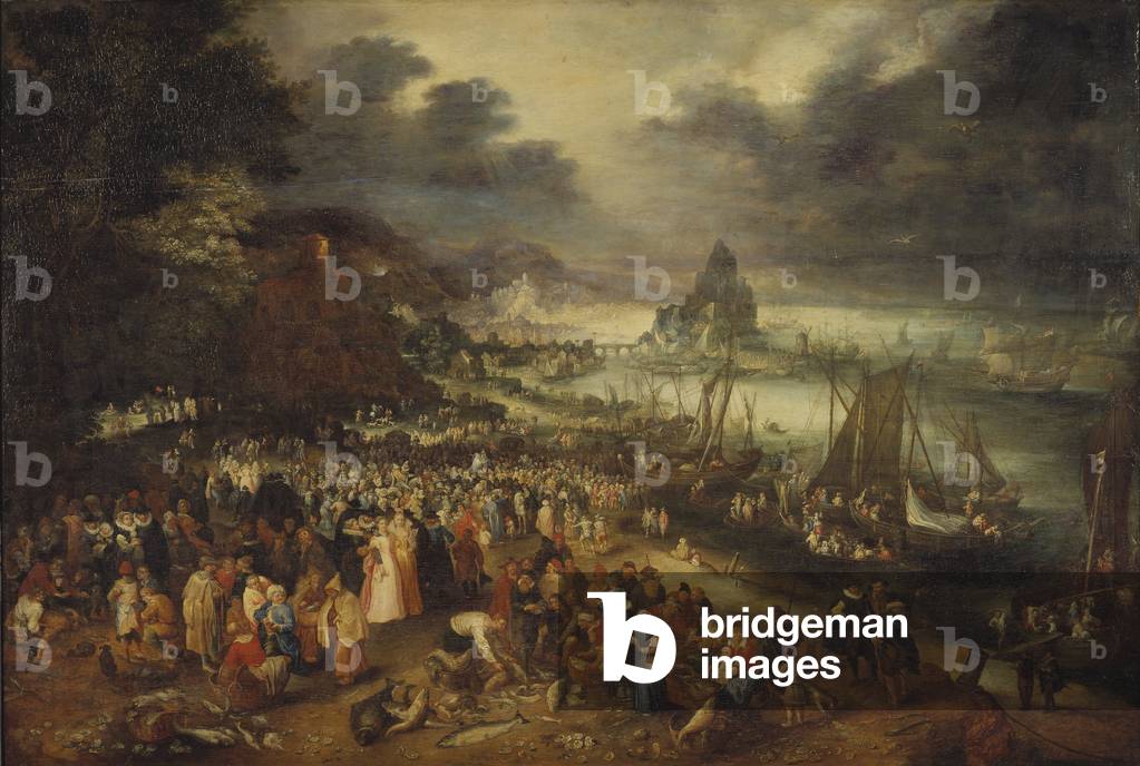 christus predigt von dem boot, 1606 (öl auf tafel)