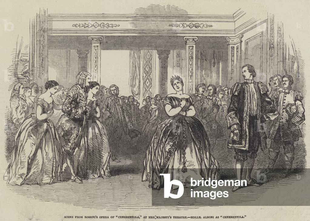Scène de l'Opéra de « Cenerentola » de Rossini 1849 par English School, b/w
