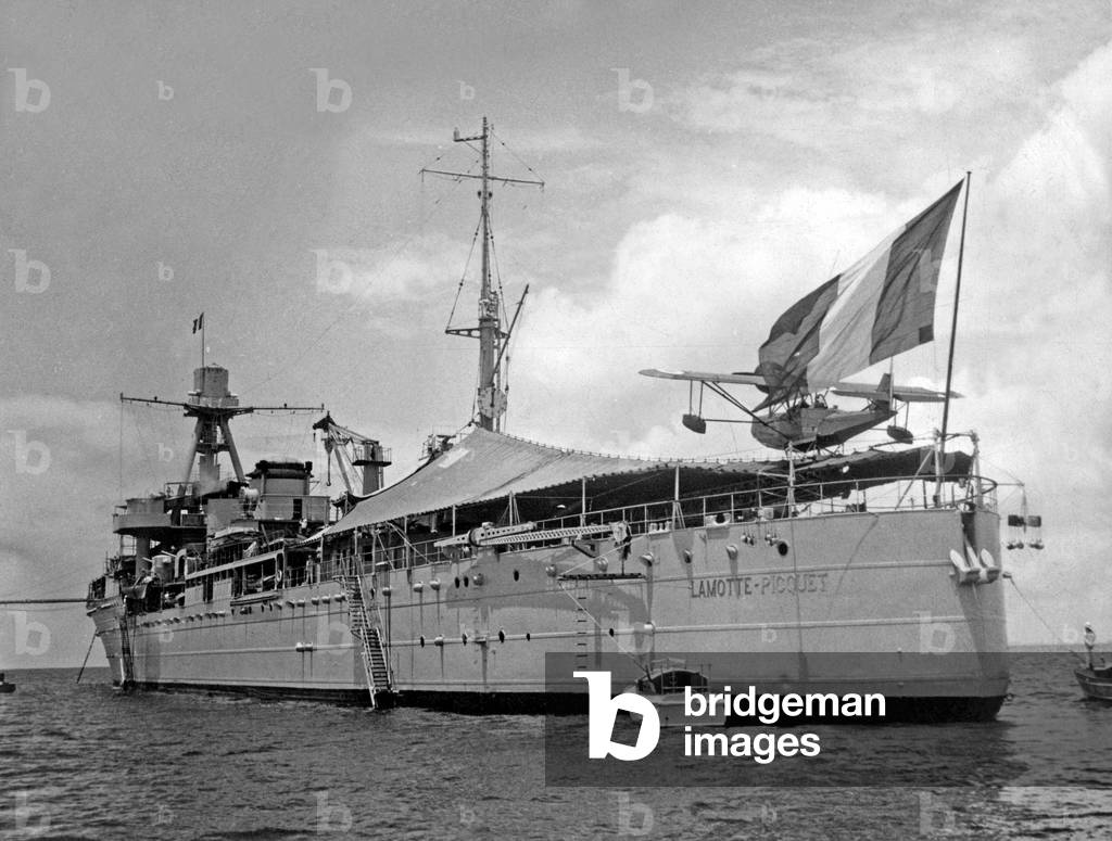French Cruiser LamottePicquet arriving in Singapore, June 1939 (b/w