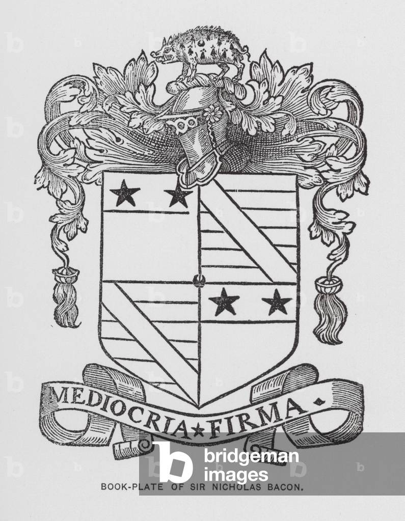 Image of Engraving depicting Book-plate of Sir Nicholas Bacon (engraving) 1801 by English Artist