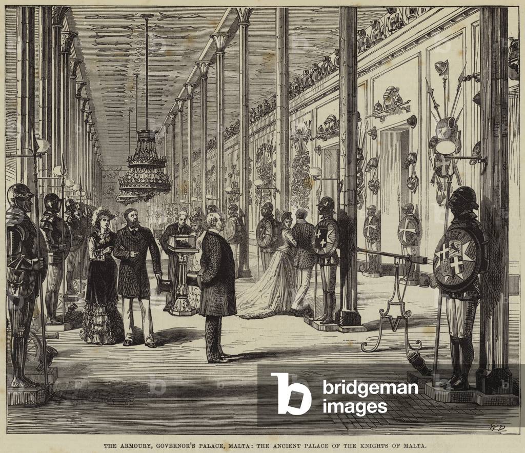 L'Armeria, Palazzo del Governatore, Malta, il Palazzo Antico dei Cavalieri di Malta (incisione)