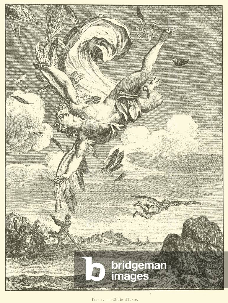 "Chute d 'Icare-Gravur" 1801 von French School, b/w