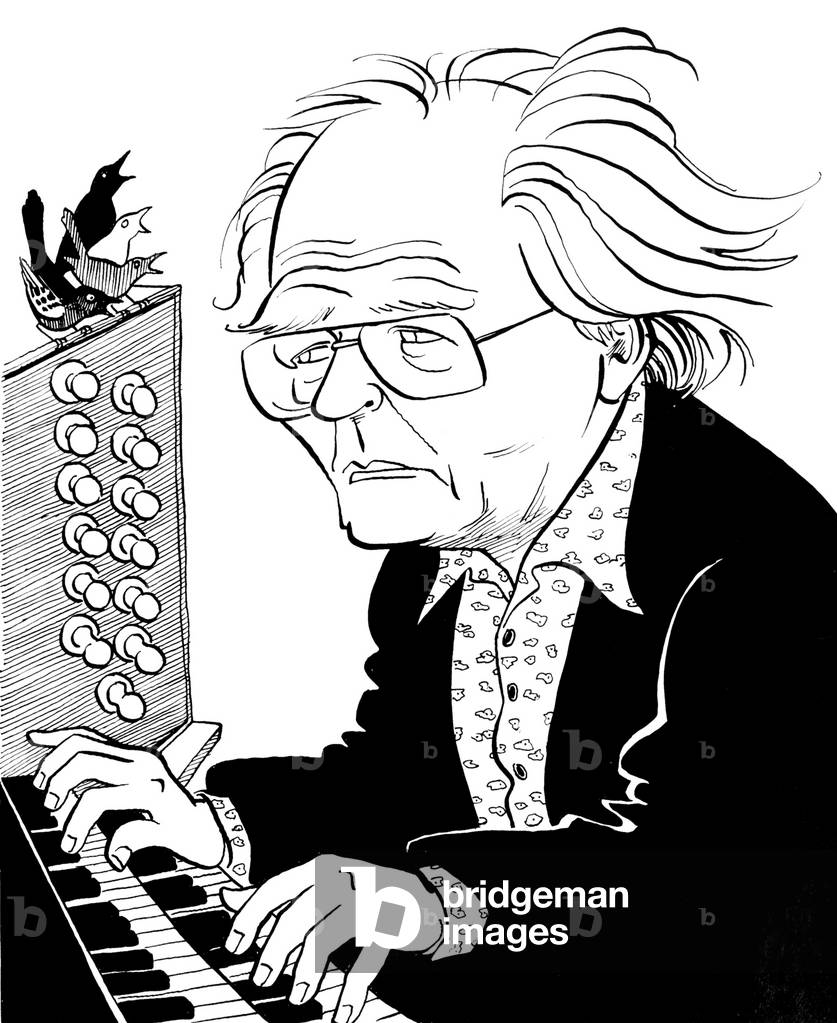 Olivier Messiaen, Karikatur von John Minnion