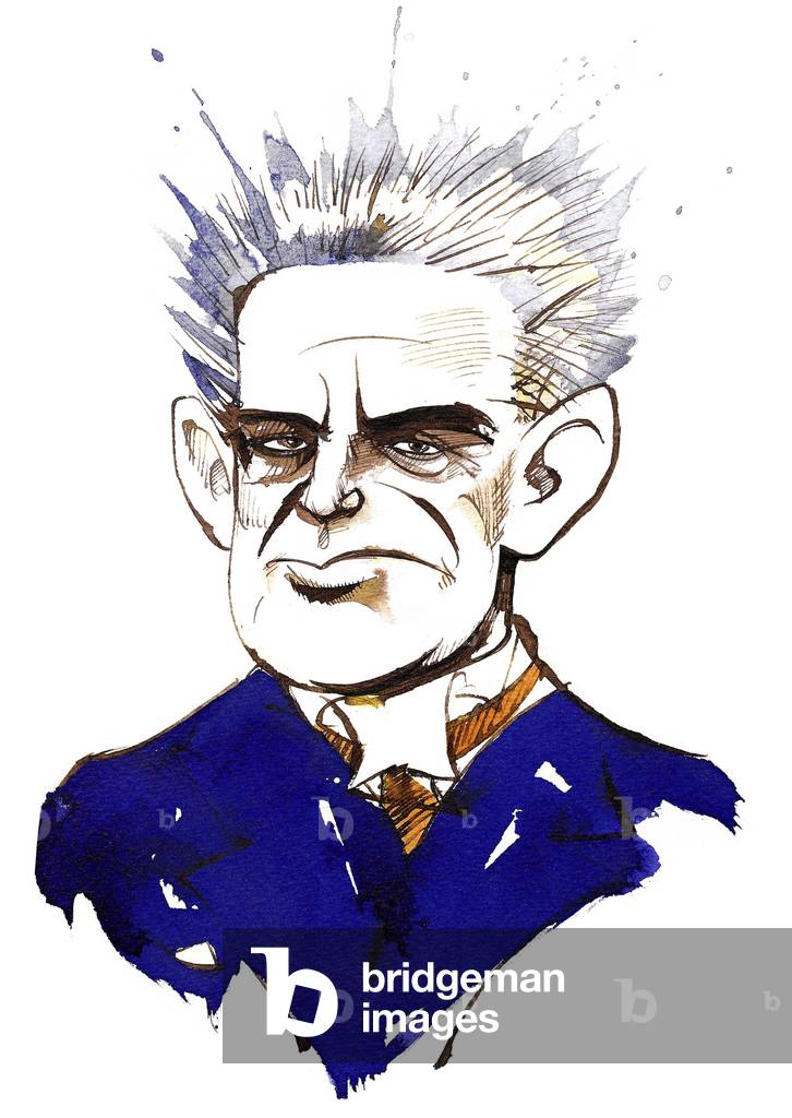 Carl Nielsen, compositore e direttore d'orchestra danese (1865-1931); caricatura a colori