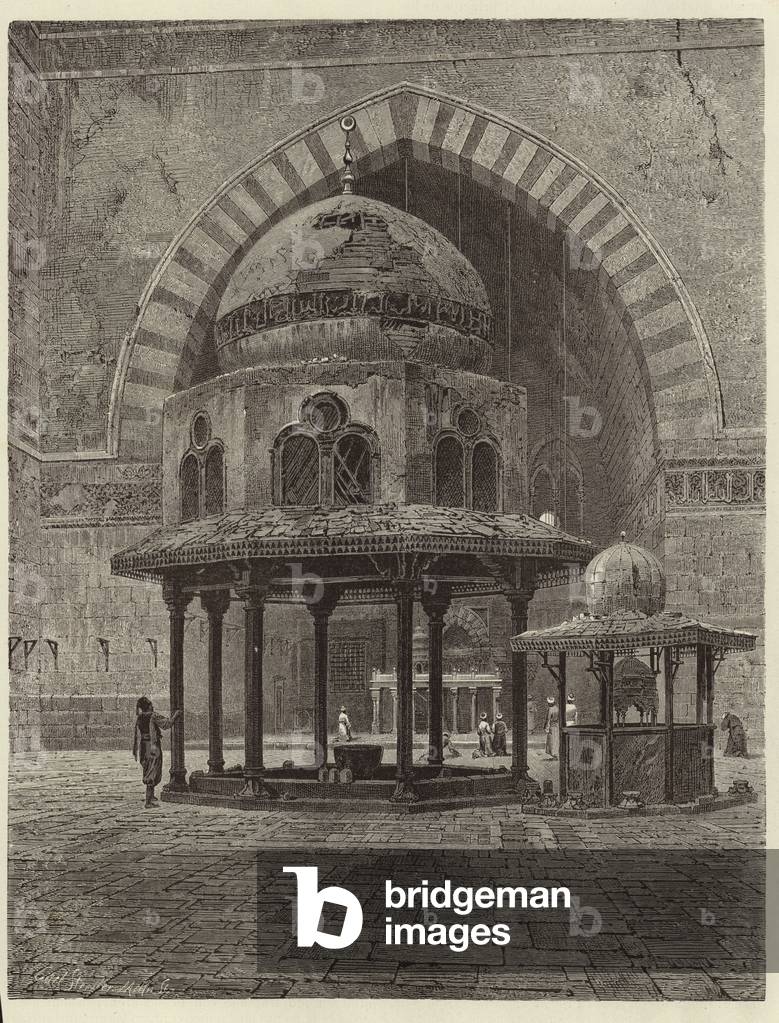 "Ägypten - Innenraum der Moschee von Sultan Hassan (Gravur)" von European School, b/w
