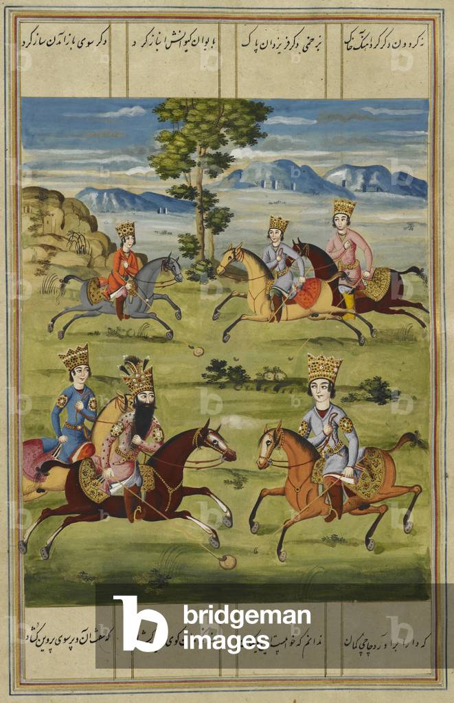 I.O. ISLAMIC 3442, f.280 Fath 'Ali Shah und fünf der Prinzen spielen Polo, aus 'Shahinshahnama von Fath 'Ali K