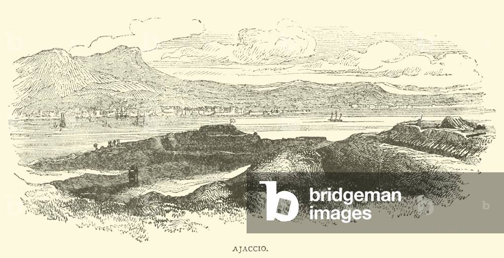 "Ajaccio (incisione)" 1801 di French School, b/w