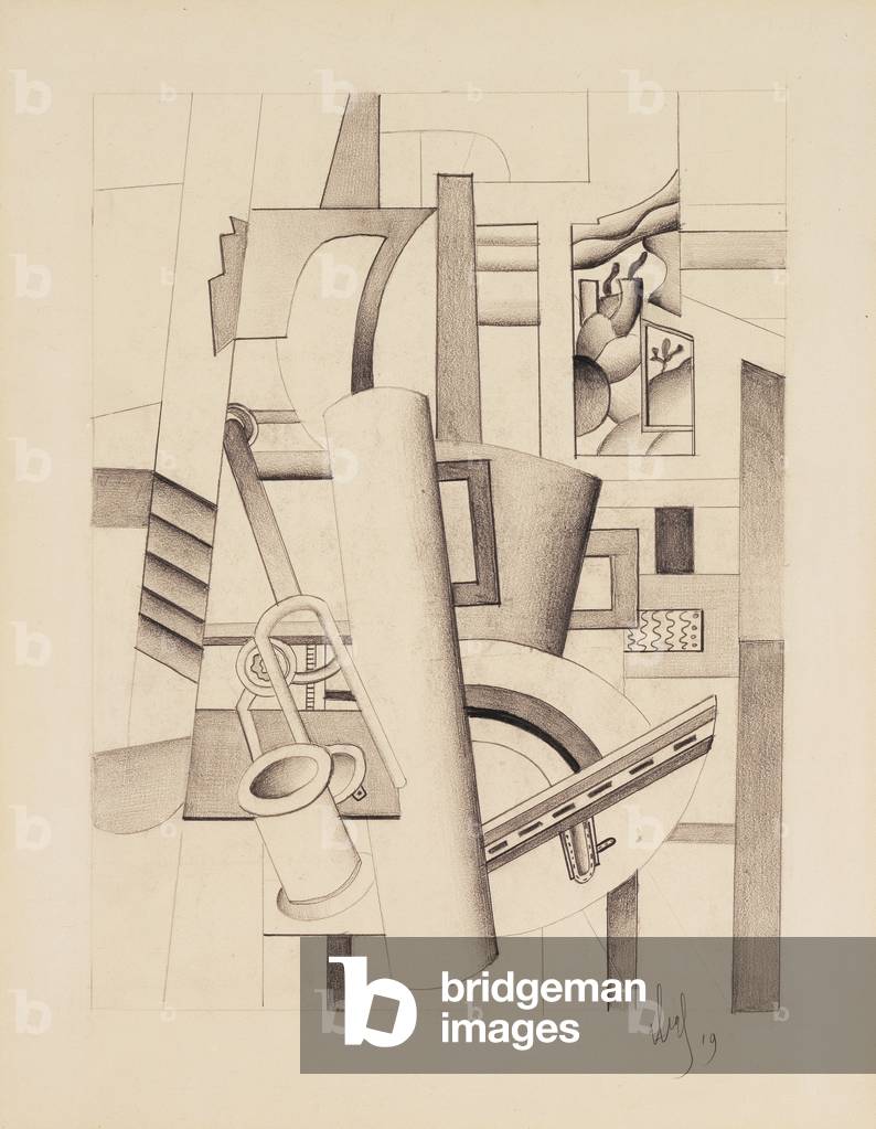 "Composizione con Elementi Meccanici", 1919 di Fernand Leger, b/w