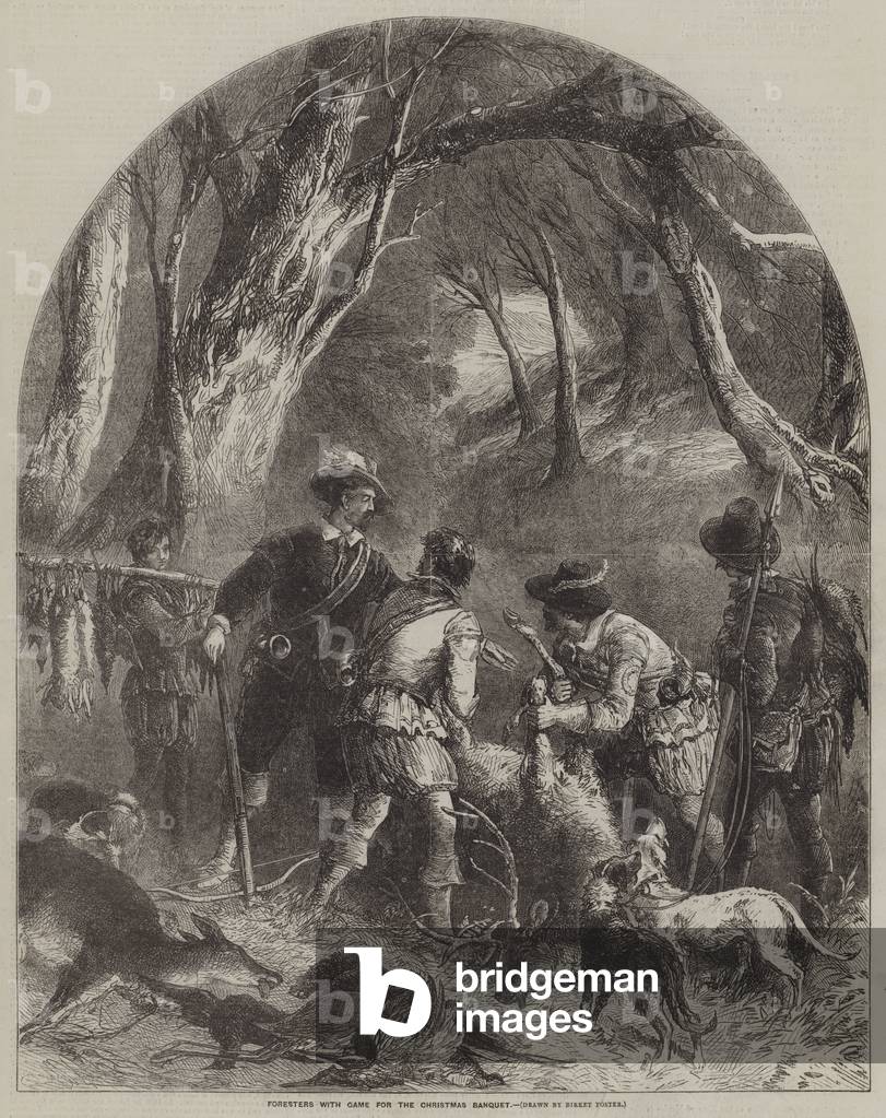 Foresters with Game for the Christmas Banquet (engraving) by Myles Birket Foster