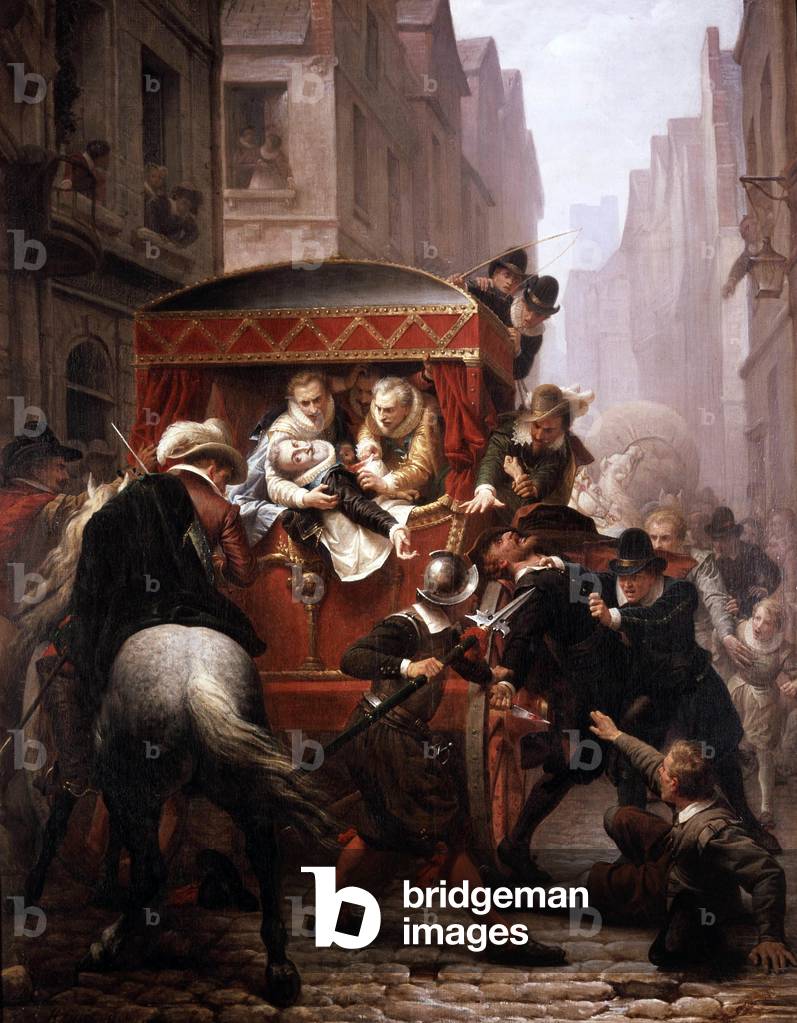 Omicidio di francese re Henri IV di Ravaillac in 1610 a Parigi (olio su tela)