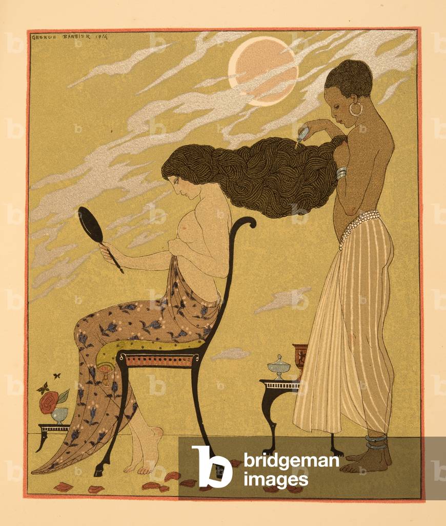 Je Chant ma Chair & ma Vie, Illustration aus Les Chansons de Bilitis, von Pierre Louys, Pub. 1922 (pochoir pri