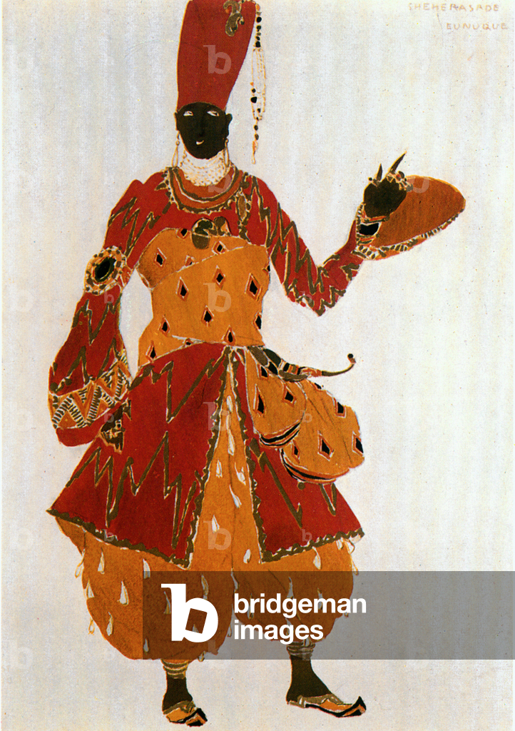 Eunuco, bozzetto di costume per il balletto Sheherezade di Nicolai Rimski-Korsakov (acquerello e oro su carta)