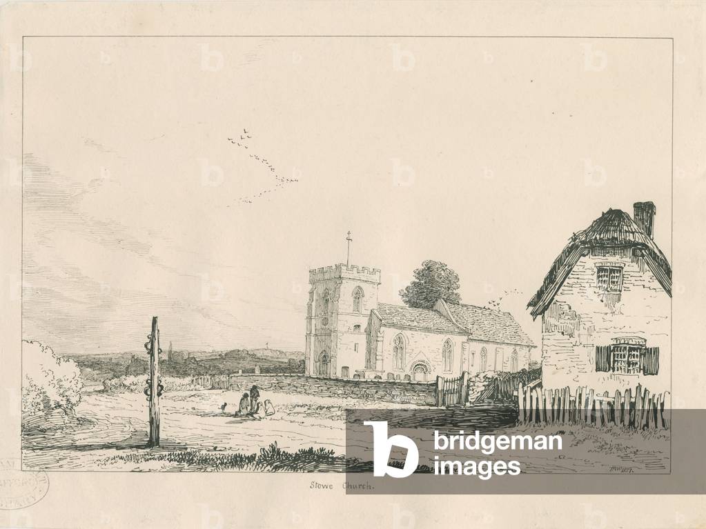 "Stowe Church: disegno a penna e inchiostro" 1837 di Thomas Peploe Wood