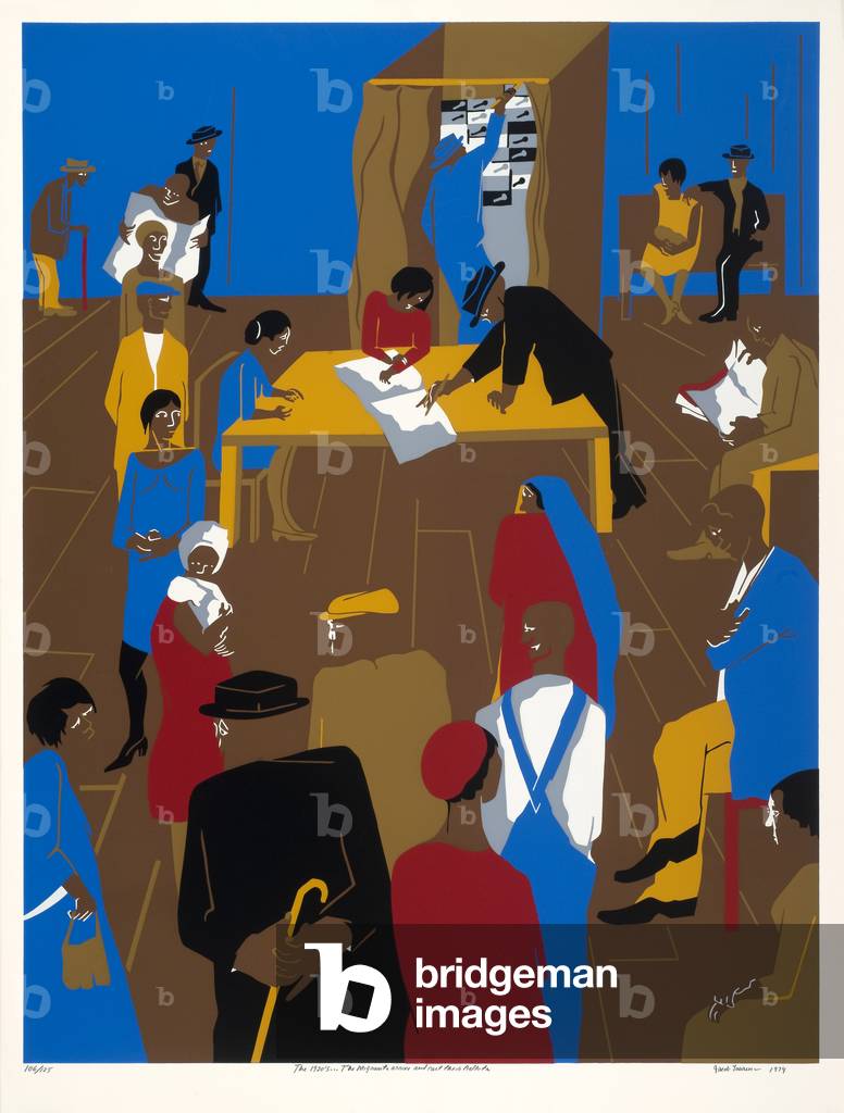 Gli anni '20... I migranti arrivano e lanciano le loro schede, 1974 (serigrafia)