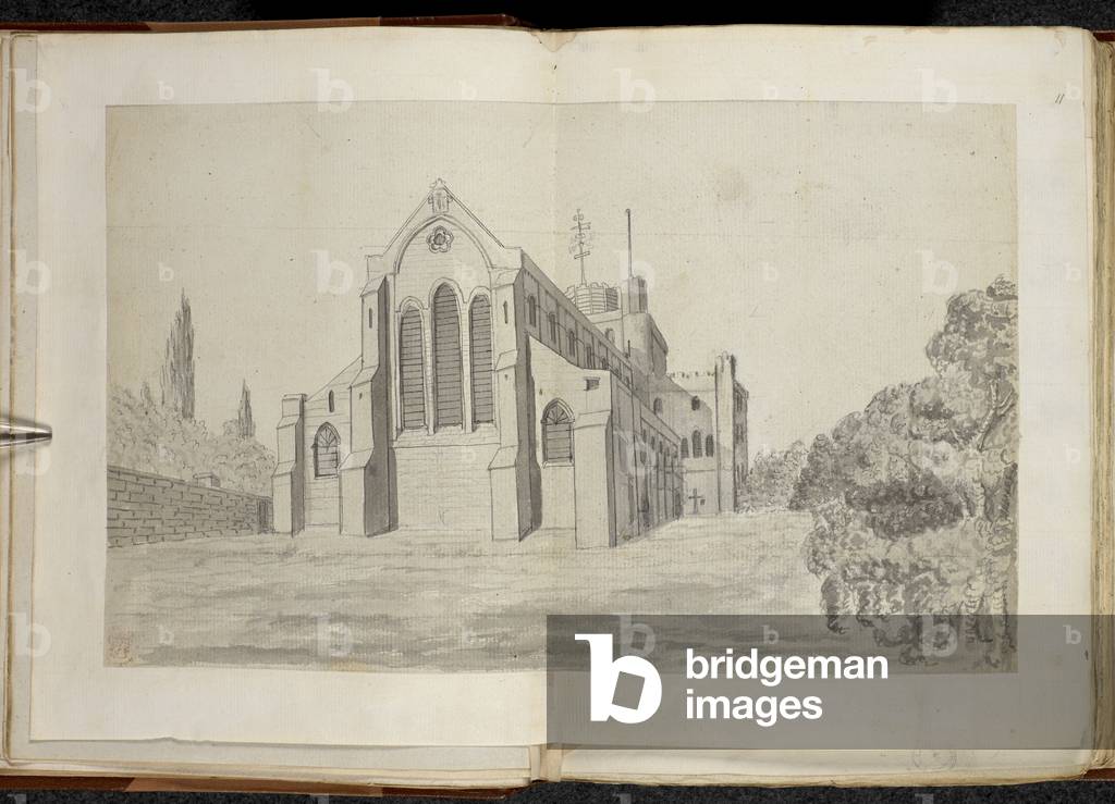 Add. 26775, f.11Drawing of Romsey church.Collections for a history of Romsey, in Hampshire, by John Latham,