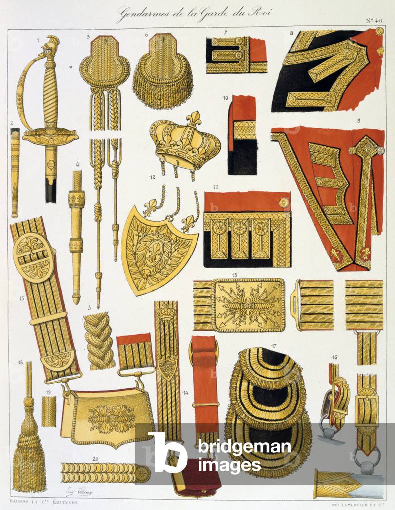 French military accoutrements of the royal guard. From Histoire de la maison militaire du Roi de 1814 a 1830 b