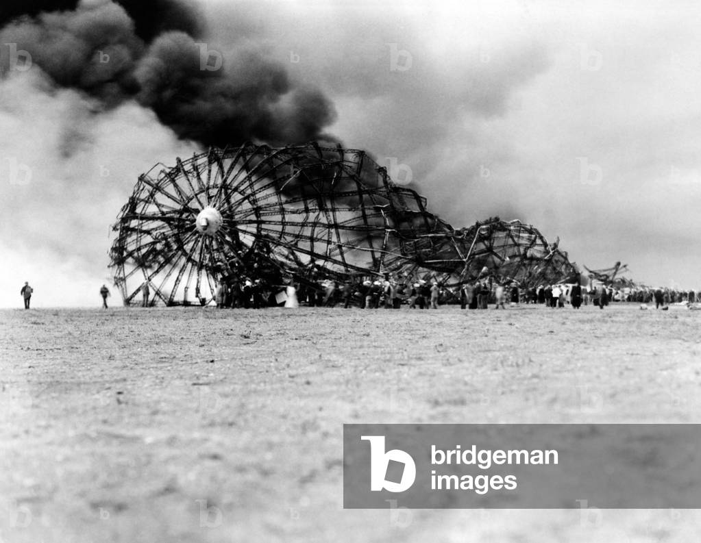 Zeppelin Exploding Image of Hindenburg crash at Lake Hurst, New Jersey. The skeleton of