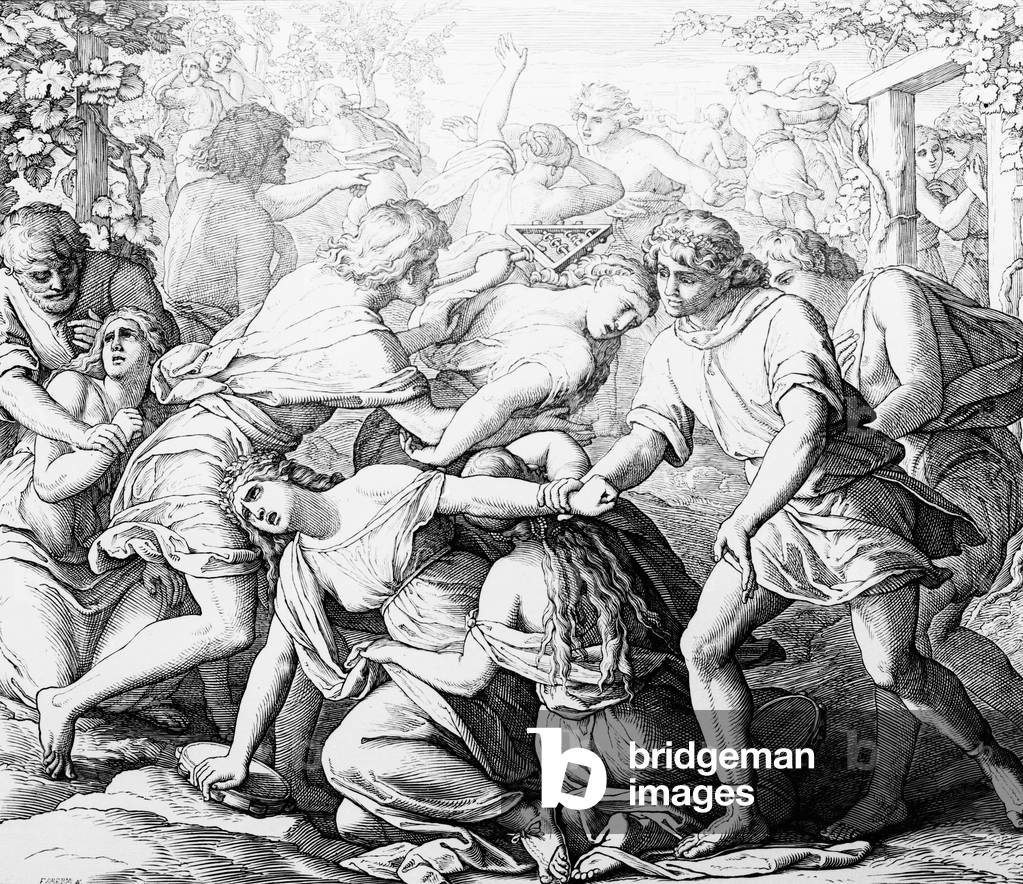 Bild von Gravur "Szene aus dem Alten Testament der Heiligen Bibel" von Julius Schnorr von Carolsfeld, b/w