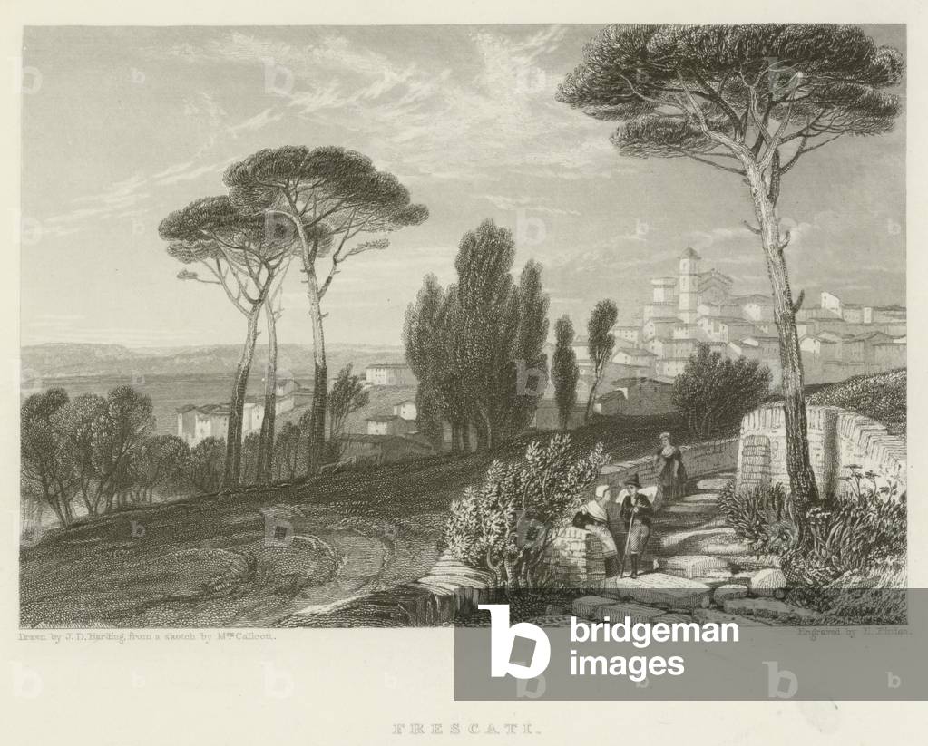 "Frescati (incisione)" di James Duffield Harding, b/w