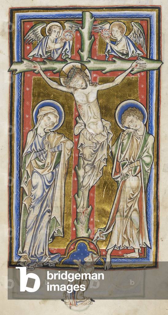 "Christus auf einem geschwungenem Ast Kreuz mit der Jungfrau und dem Heiligen Johannes. Oben"