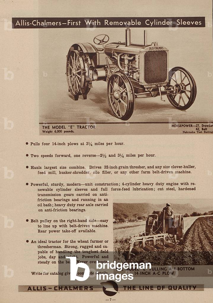 "An Allis Chalmers Modell E Traktor", c.1933, b/w