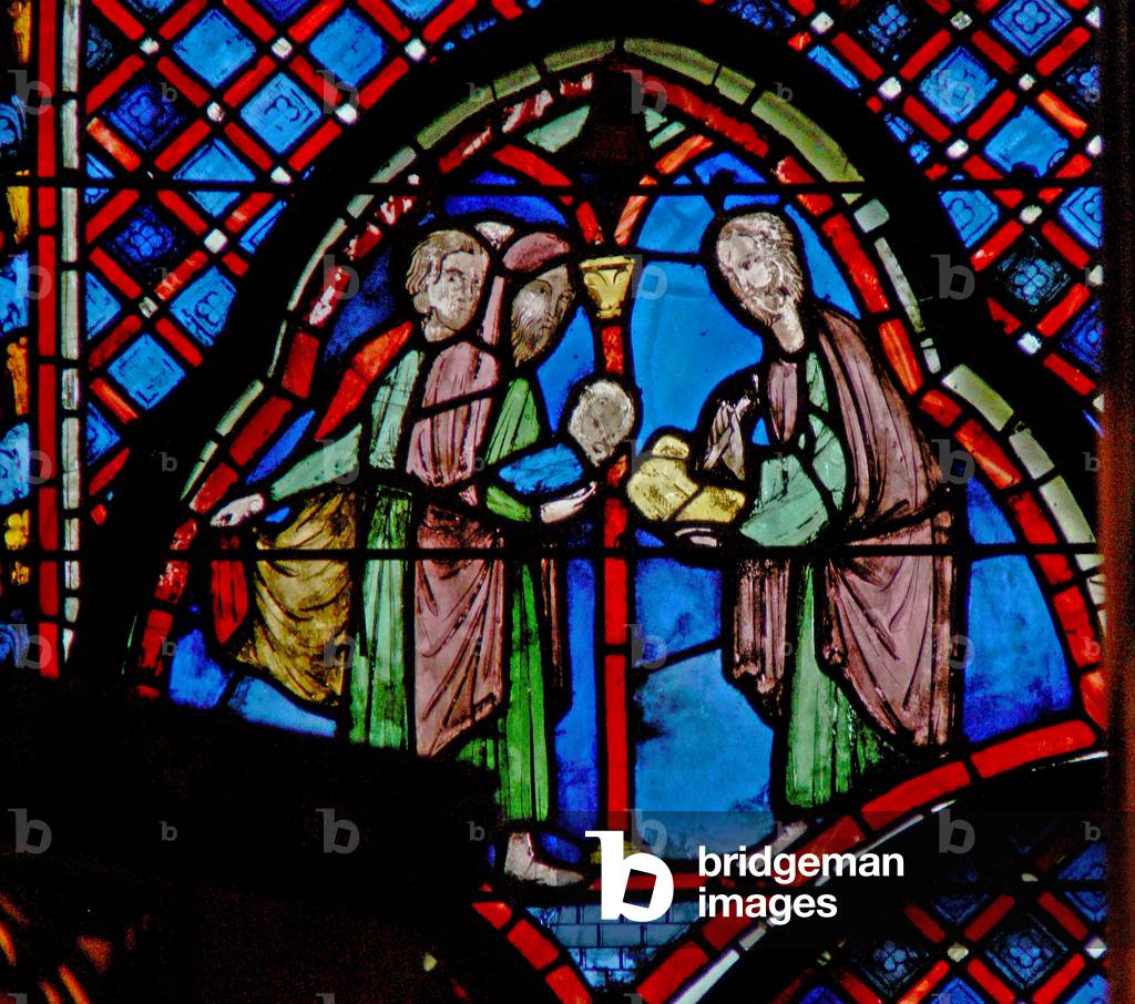Window w9L  St John the Baptist: his father Zacharias writes the name of his son (stained glass) 1246-48 by Fr