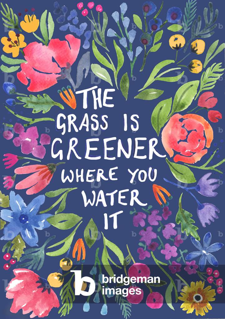 Greener Grass (blue background), 2018 (watercolour)