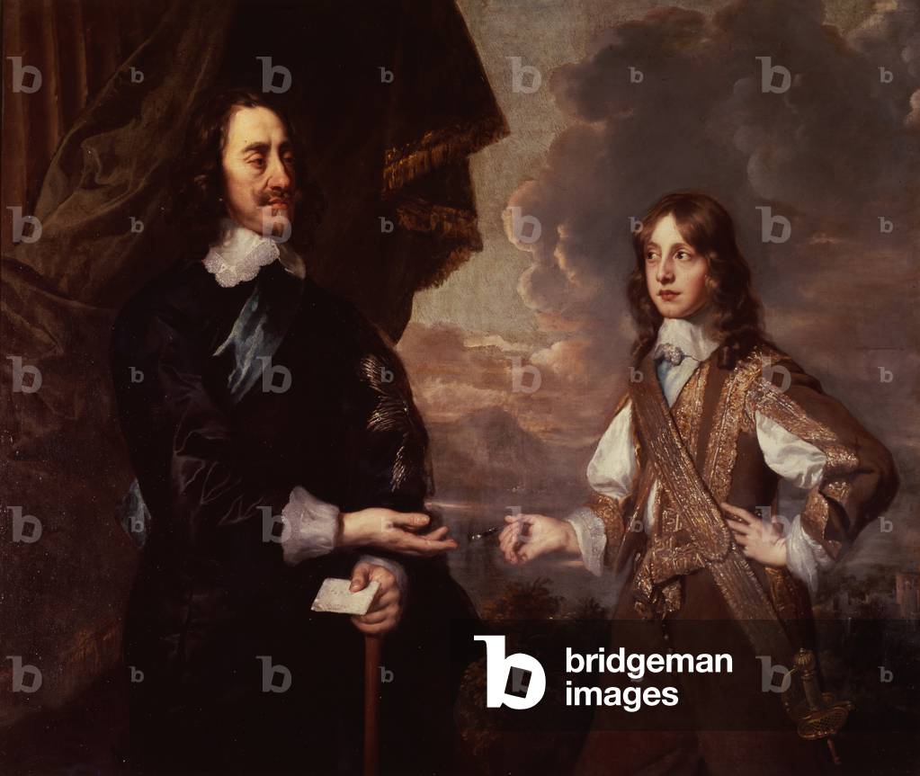 Porträt von König Charles I., mit seinem Sohn James, Herzog von York (Öl auf Leinwand)