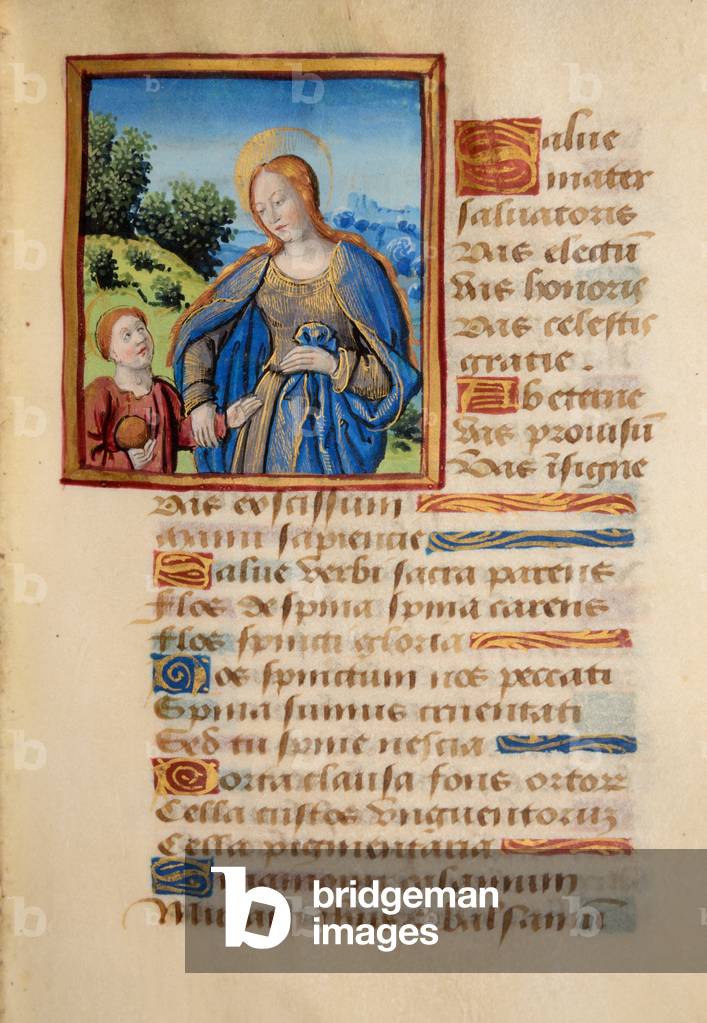 Ms 45 fol.12r Vergine e giovane Cristo, da Preces Variae, c.1500 (guazzo & body colour su pergamena)