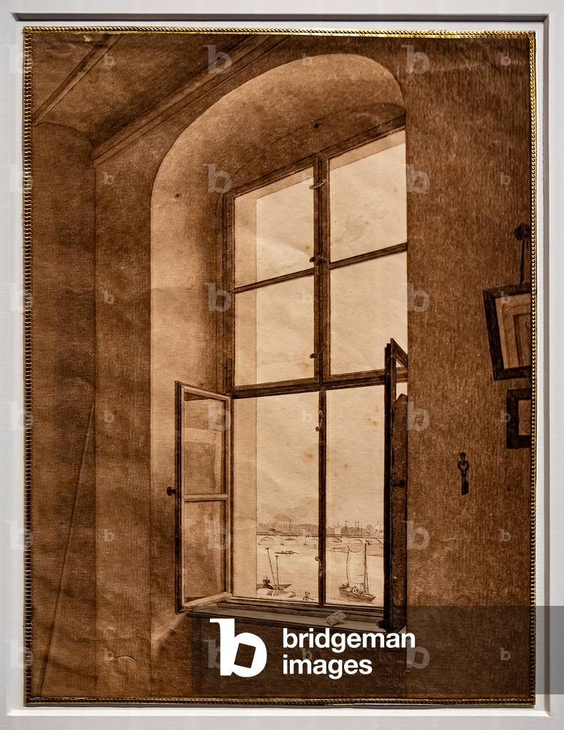 Blick aus dem Atelier des Künstlers, Fenster links, 1805-06 (Graphit und Sepia auf Papier)