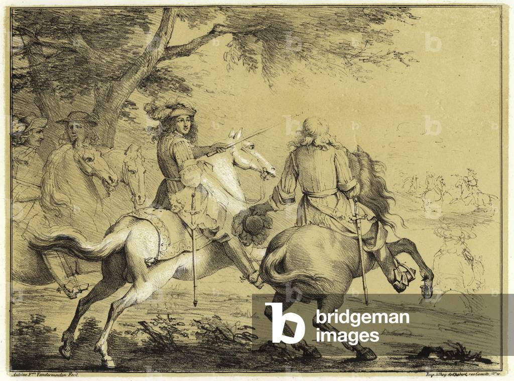 Re Luigi XIV alla sconfitta dell'esercito spagnolo vicino al canale di Bruges nel 1667 (lito)