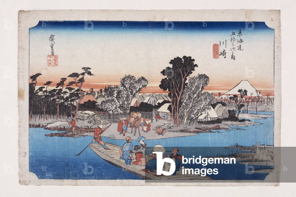Kawasaki : Le Rokug ? Ferry (Kawasaki 1833 par Ando or Utagawa Hiroshige