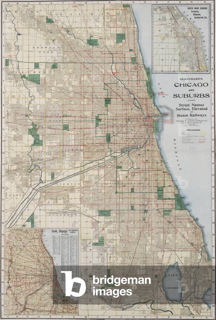 Image of Map of Chicago and Suburbsm, 1921 by American School, (20th ...