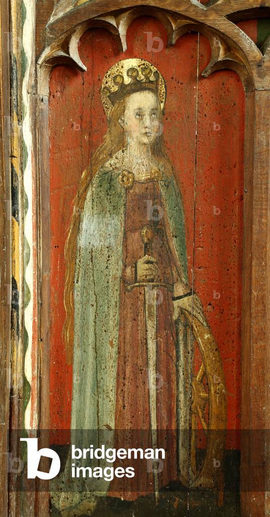 Bild von Gemälde "Leinwandbild der heiligen Katharina von Alexandria mit Schwert und Rad", c.1500 von English 