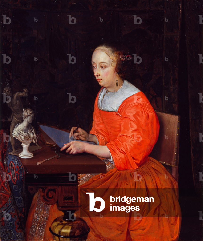 Bild von Gemälde "A Lady Drawing" 1665 von Eglon Hendrick van der Neer