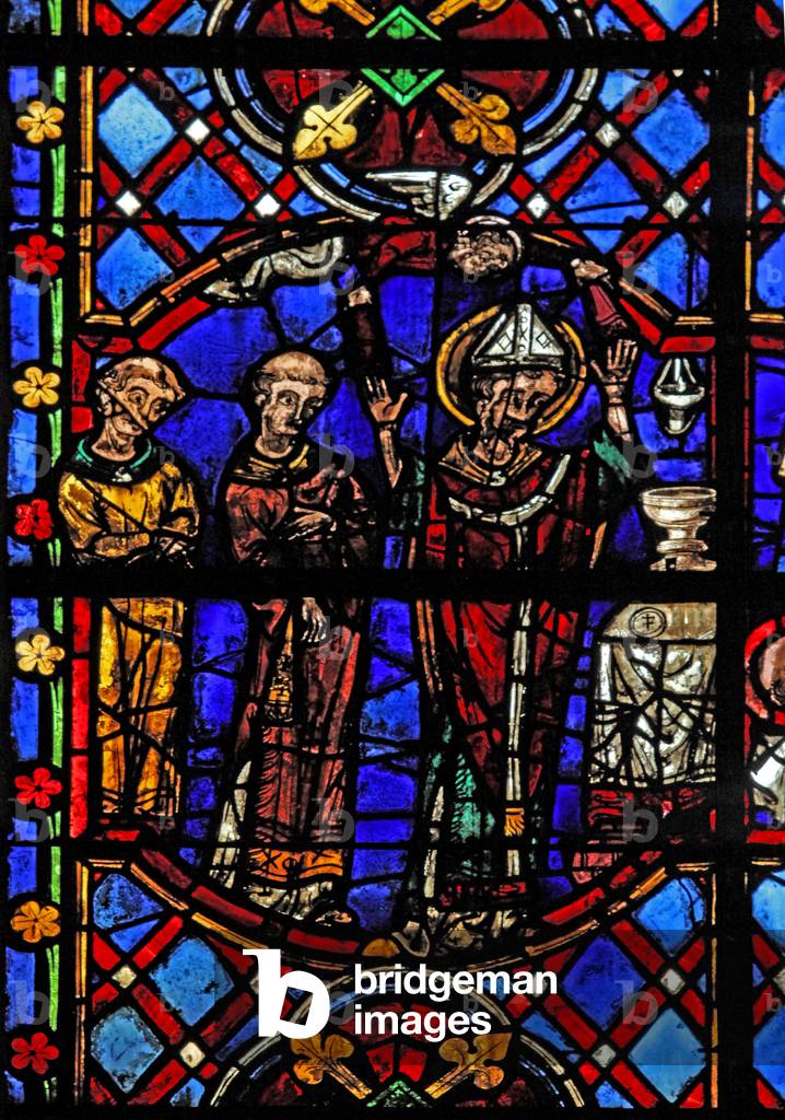 Window w08 depicting the Mass of St Martin (stained glass) by French Artist
