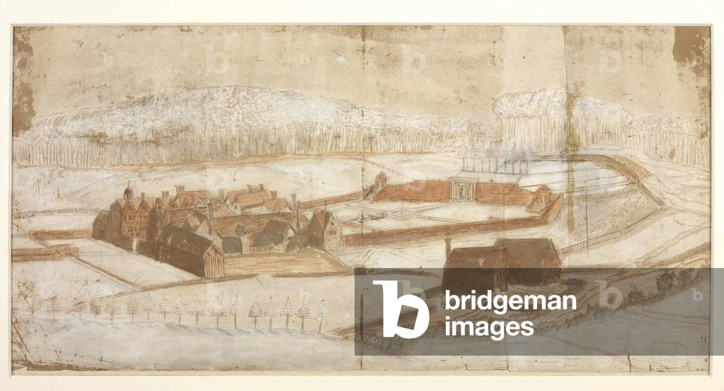 Add. 78610.(h) View of Wotton with the garden by John Evelyn, b/w