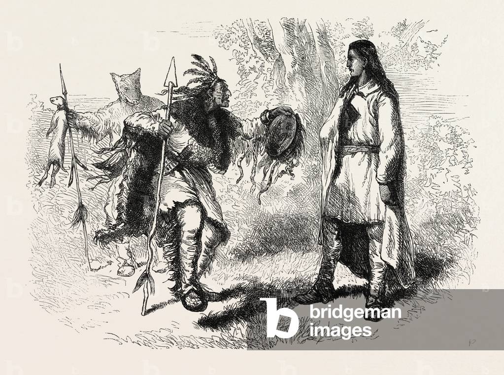 Immagine di Incisione "Convertiti Indiani e Powows" 1870 di American School