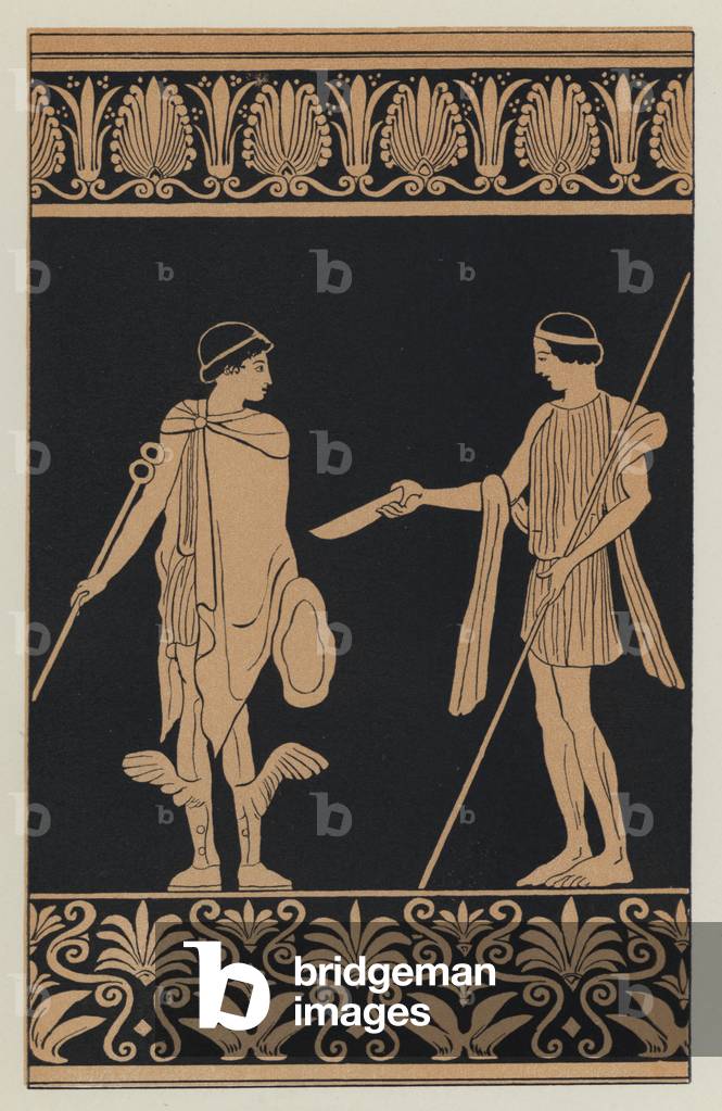 Trygaeus bestechen Hermes mit einem Gold Cup (Farbe litho)