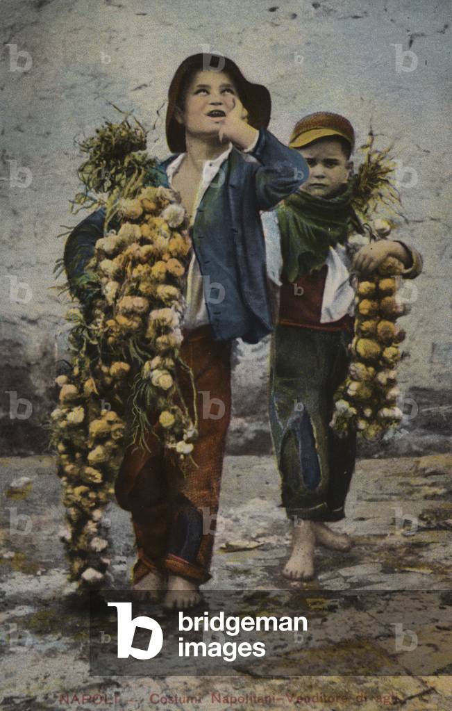 Image of Photography depicting Children selling garlic in Naples 1901 by Italian Photographer