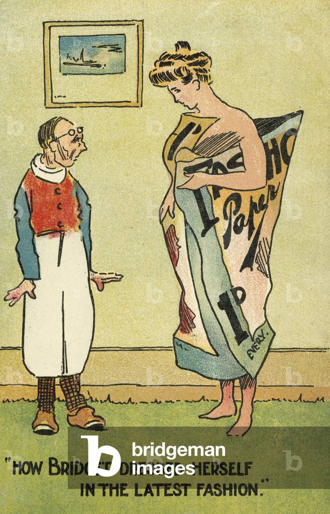 Frau gekleidet in der neuesten modischen Zeitschrift (Farbe litho)