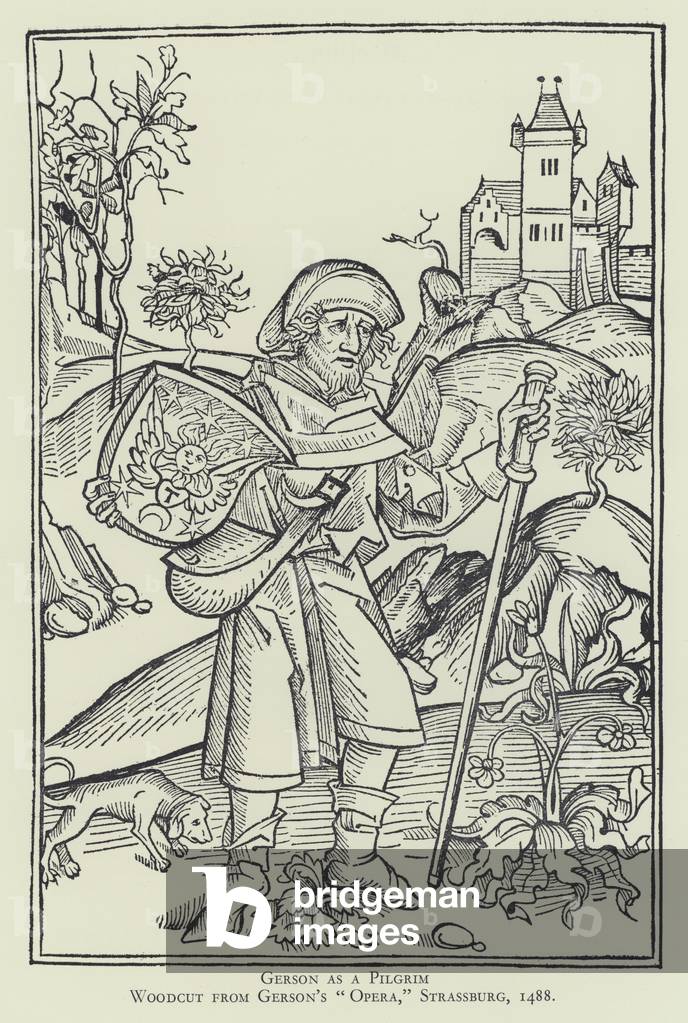 Gerson come un pellegrino, xilografia da Gerson “Opera”, Strassburg, 1488 (lito)