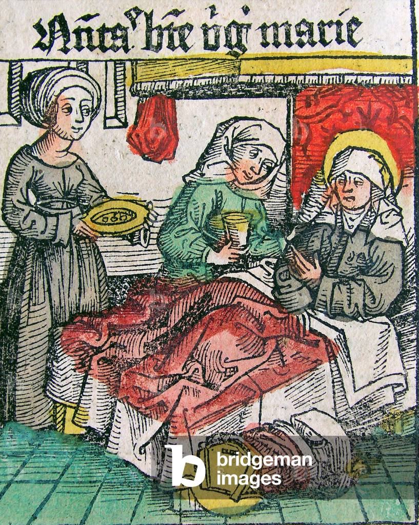 Deutschland: Die Nürnberger Chronik, Anna bringt Maria zur Welt.