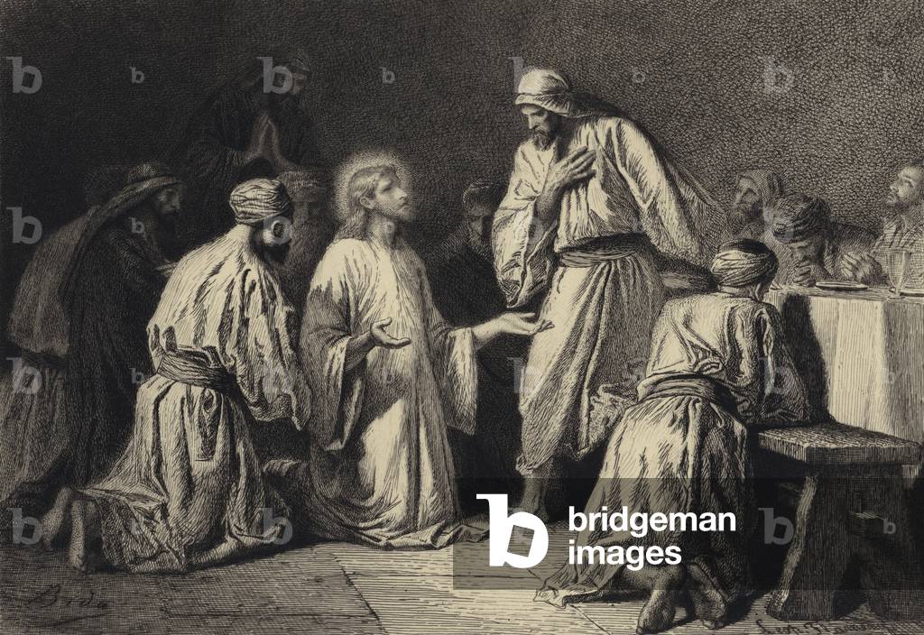 "Jesus betet inmitten seiner Jünger (Gravur)" von Albert Robida