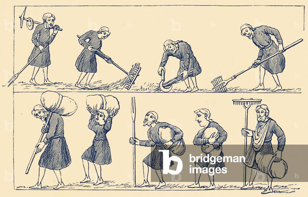 Image of Engraving depicting 11th century agriculture in England 1801