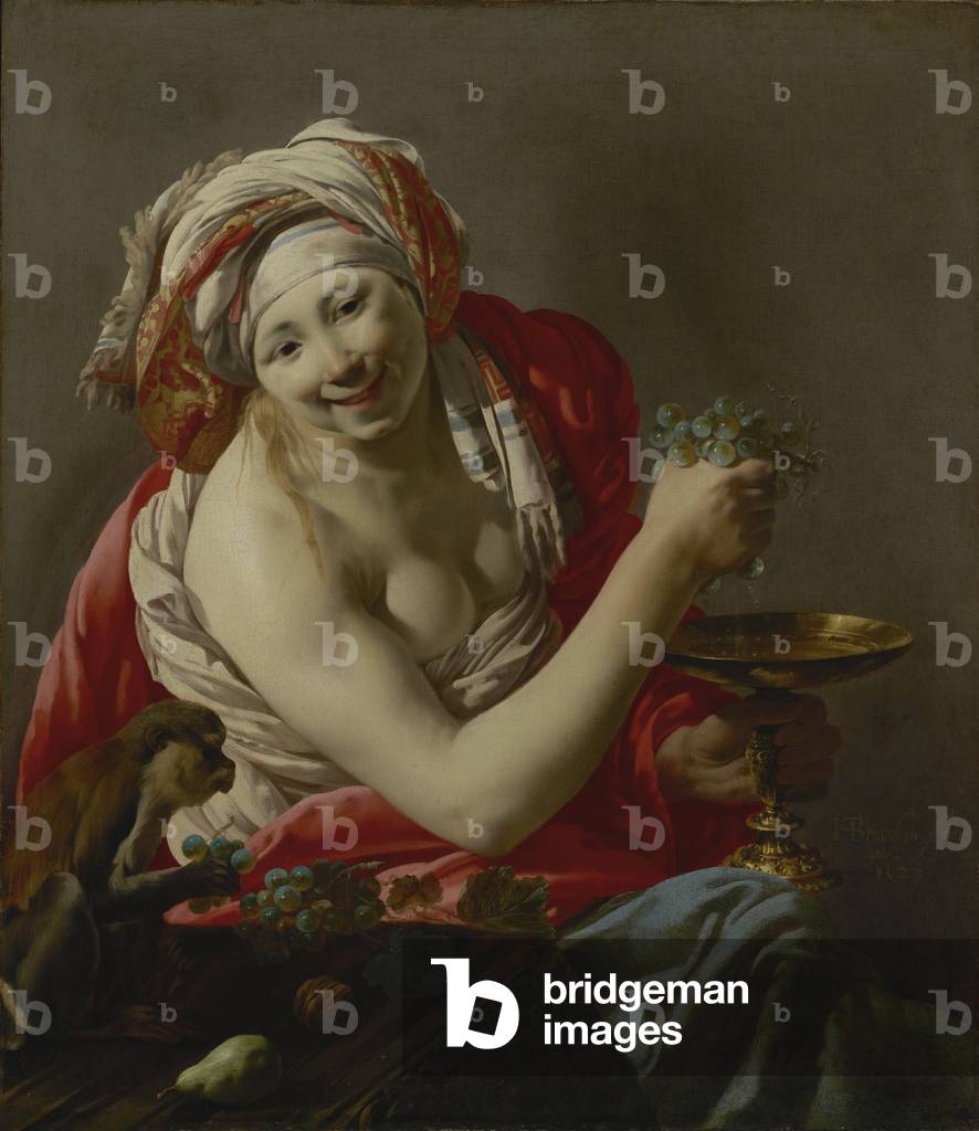 Bacchante mit einem Affen, 1627 (öl auf leinwand)