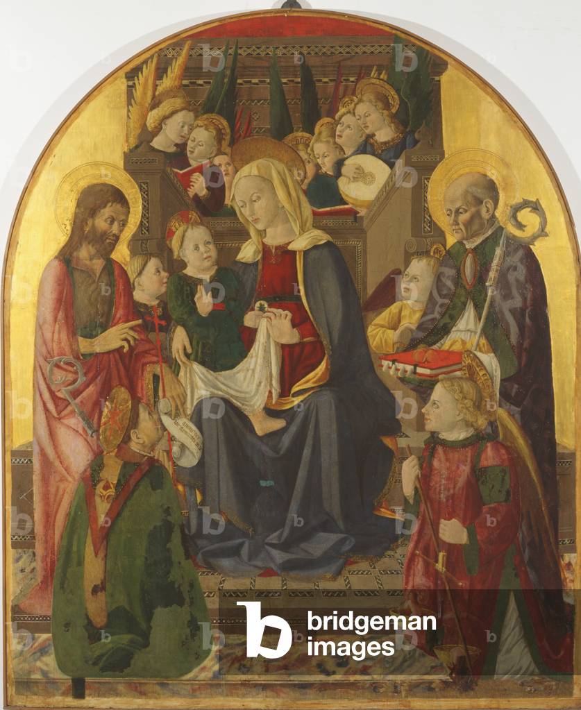 madonna und kind inthronisiert mit engel und die heiligen, c.1440s (tempera auf tafel mit gold)
